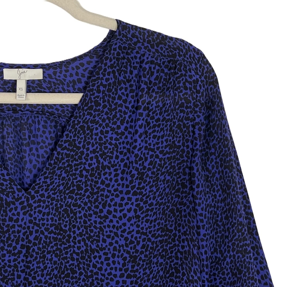 Joie XS Silk Leopard Print Blouse Purple Black V-Neck 3/4 Sleeve - Picture 7 of 14